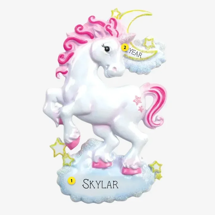 Personalized Unicorn with Pink Hair Ornament