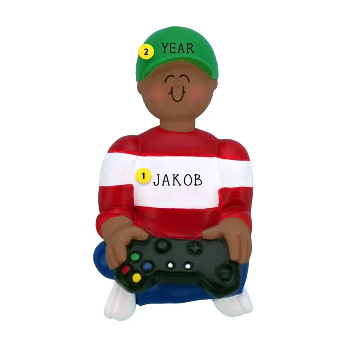 Personalized Video Game Player Ornament – African American-Boy