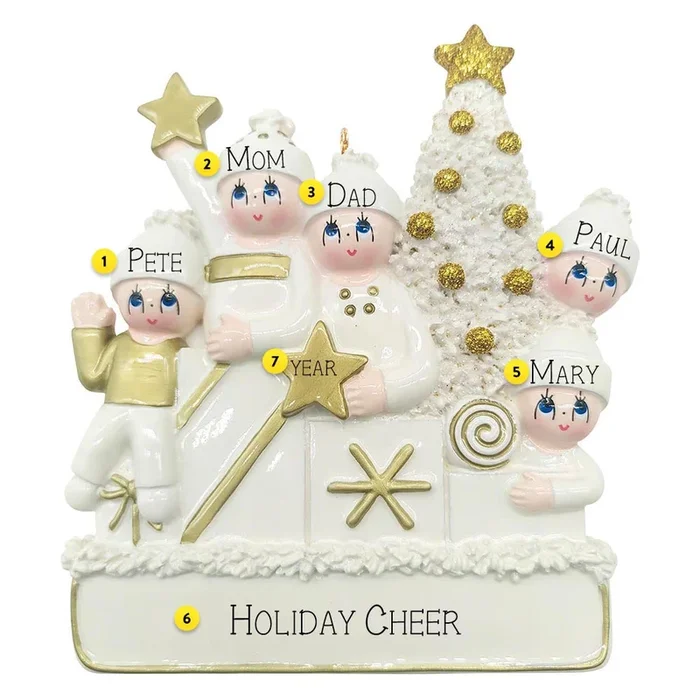Personalized White Christmas Family of 5 Ornament
