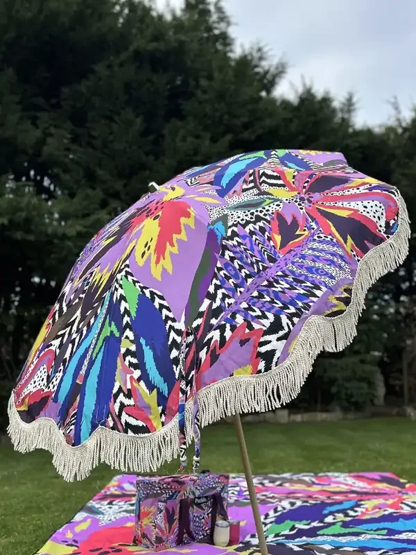 Pickle Picnic Bright Pink and Purple Bird Of Paradise Stylish Tiltable Parasol