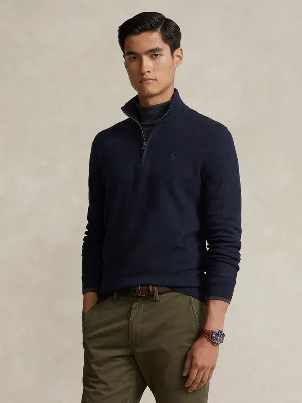 Polo Ralph Lauren Blue Polo Ralph Lauren Mesh-Knit Cotton Quarter-Zip Sweater Seasons