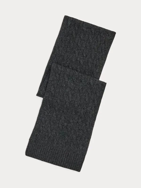 Polo Ralph Lauren Grey Classic Cable Knit Wool Scarf Seasons