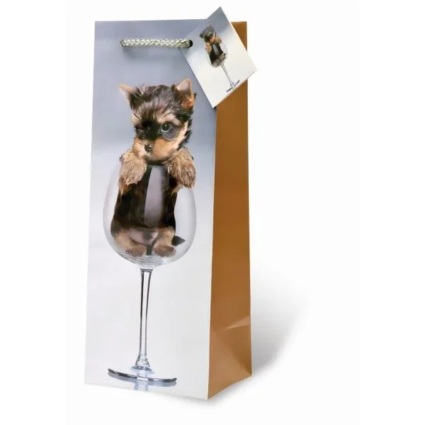 Printed Paper Wine Bottle Bag – A Puppy Pour