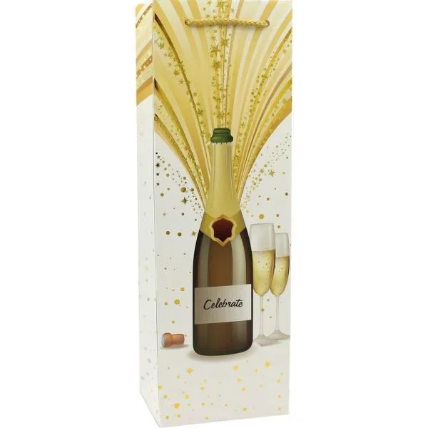 Printed Paper Wine Bottle Bag – Champagne