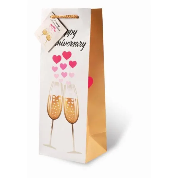 Printed Paper Wine Bottle Bag – Happy Anniversary