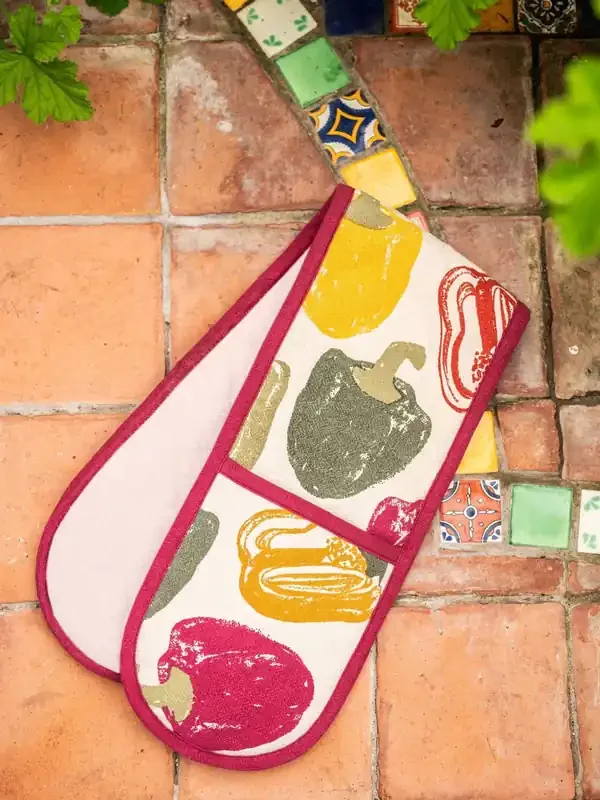 Purer Home X Eden Project Set of 2 Multi Peppers Double Oven Glove Tomatoes Tea Towel