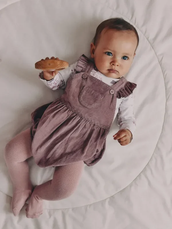 Purple/ White Cord Baby Romper and Long Sleeve Bodysuit and Tights 3 Piece Set (0mths-2yrs)