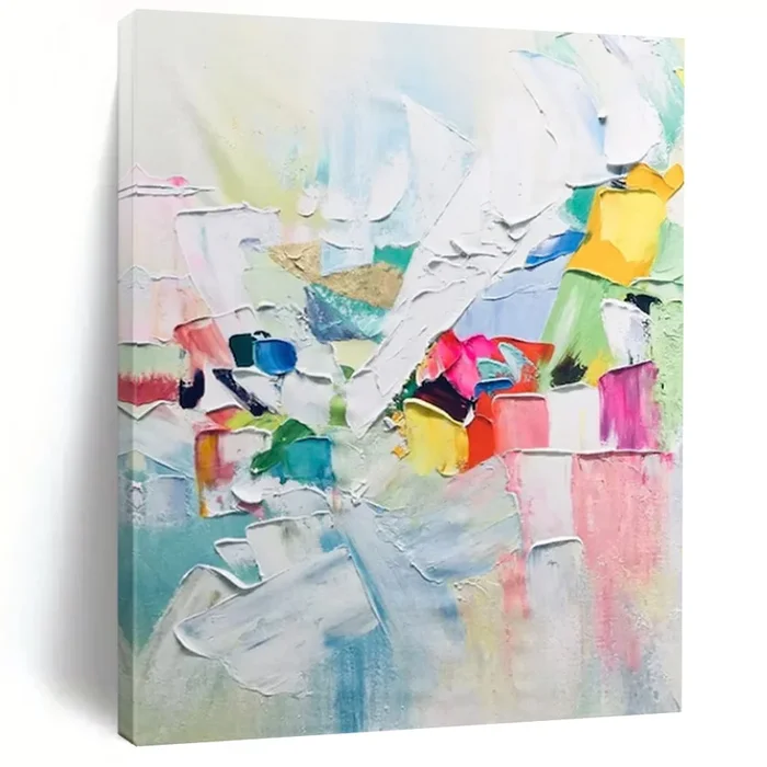 “Rainbow Color Block Celebration” – Thickly Textured Oil Painting with Diverse Hues DTP279