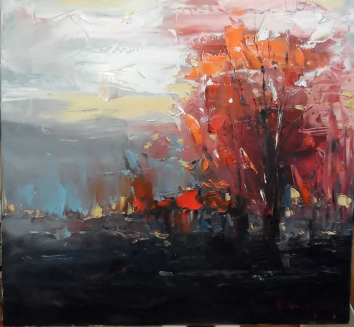 ,,,,,,RED TREE…… (2015) Oil painting by David Jang