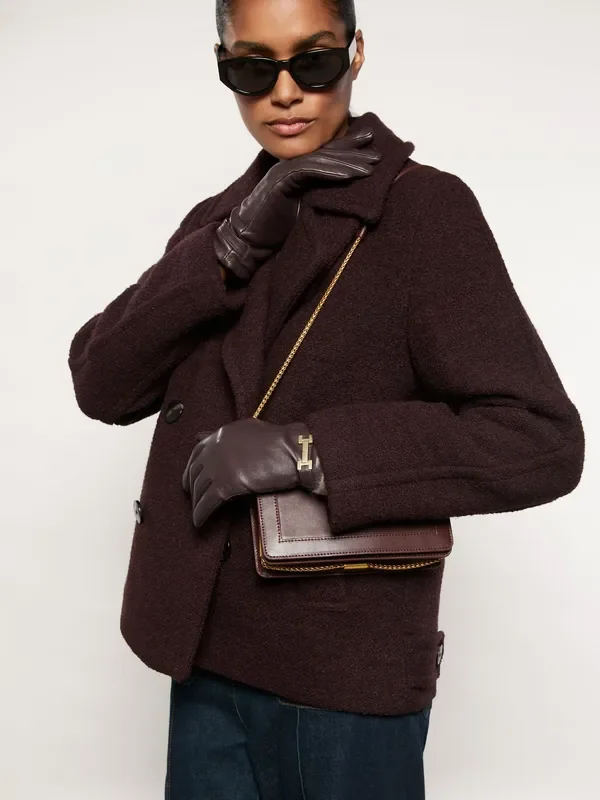Reiss Burgundy Harriet Leather Hardware-Embellished Gloves