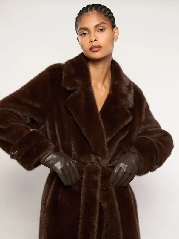 Reiss Chocolate Giselle Leather Gloves
