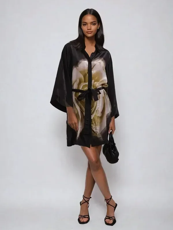 Religion Black Coco Tunic With Large Floral Placement