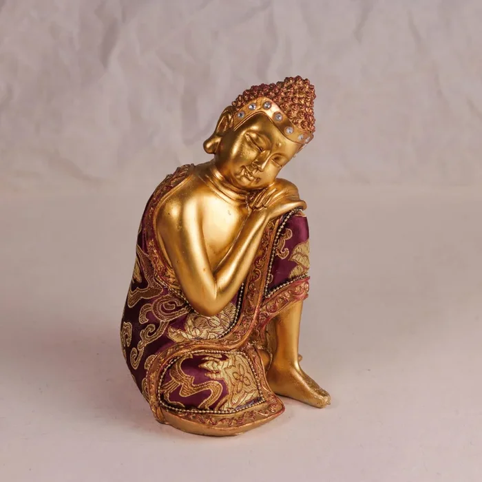 Resting Buddha Statue Showpiece Idol, Crafted with Resin Resting Buddha Murti (Gold, 17×11 cm)