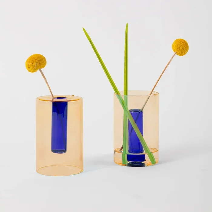 Reversible Glass Vase, Peach/Cobalt