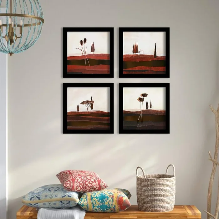 Rich Field Set Of 4 Black Framed Art Prints Size – 9 x 9 Inch