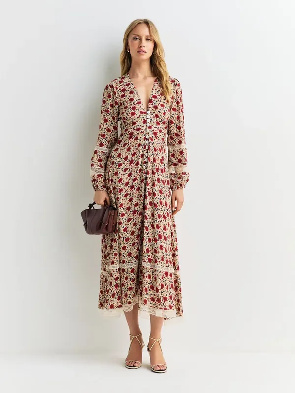 Rixo Cream Eva Floral Print Mix Raven Dress Seasons
