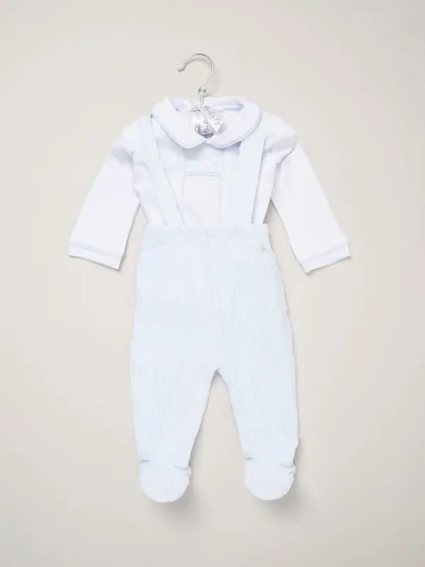 Rock-A-Bye Baby Boutique Baby Blue Velour Dungaree Trousers and Shirt Set