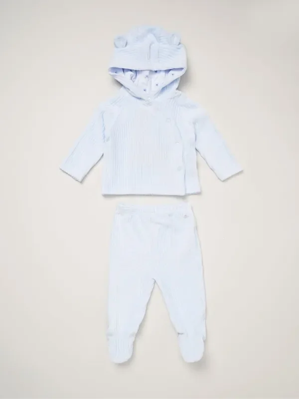 Rock-A-Bye Baby Boutique Baby Blue Velour Jacket and Footed Trousers Set