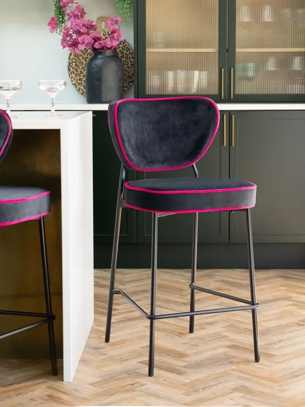 Rockett St George Charcoal Grey and Pink Velvet Perfect Bar Stool