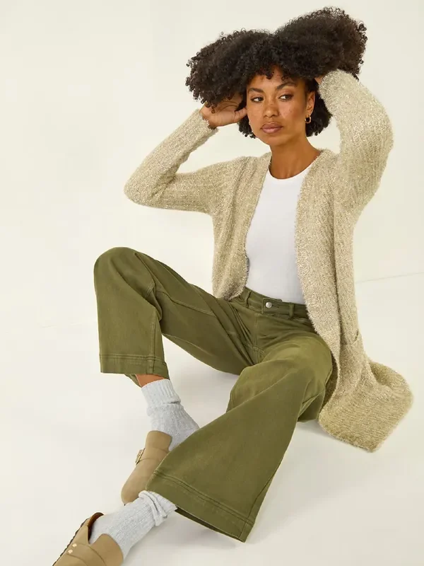 Roman Metallic Longline Knit Cardigan