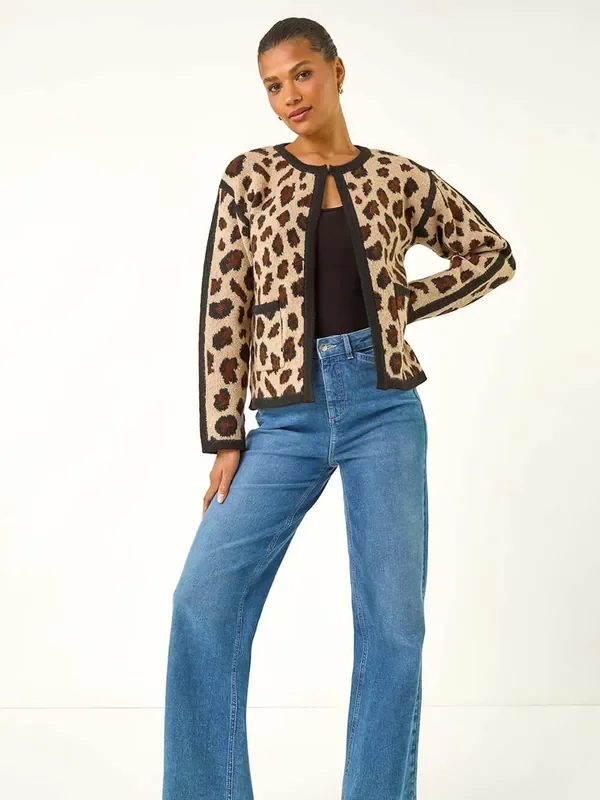 Roman Natural Animal Print Knit Cardigan