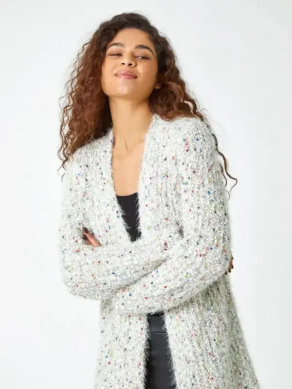 Roman Natural Fluffy Sparkle Cardigan