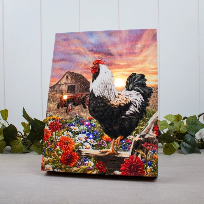 Rooster Crow 8×6 Lighted Tabletop Canvas