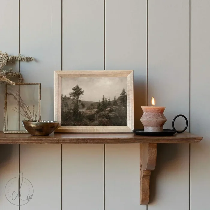 Rustic Wall Art for Living Room | Vintage Forest Painting | N201