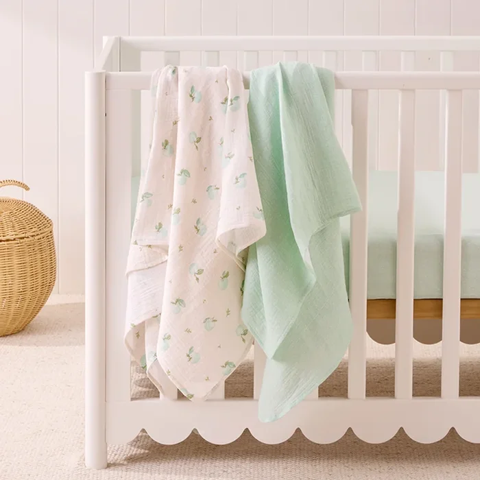 Sage Apple Cotton Muslin Baby Swaddles 2pk
