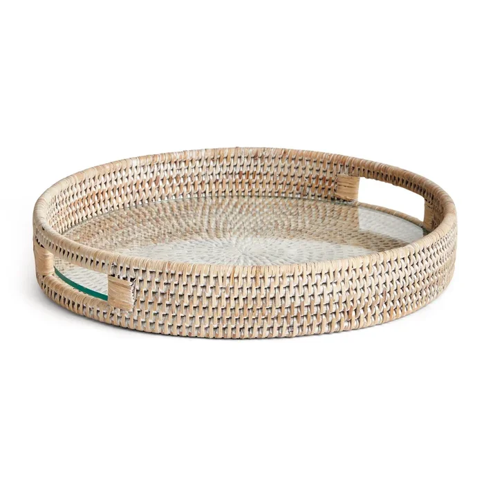 Sarah Whitewashed Rattan Tray