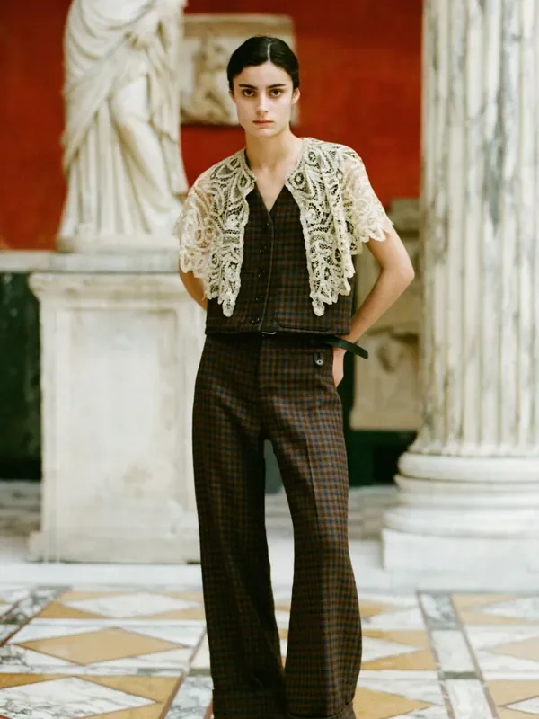 Sea New York Brown Beatrice Wool Check Cuffed Trousers Seasons