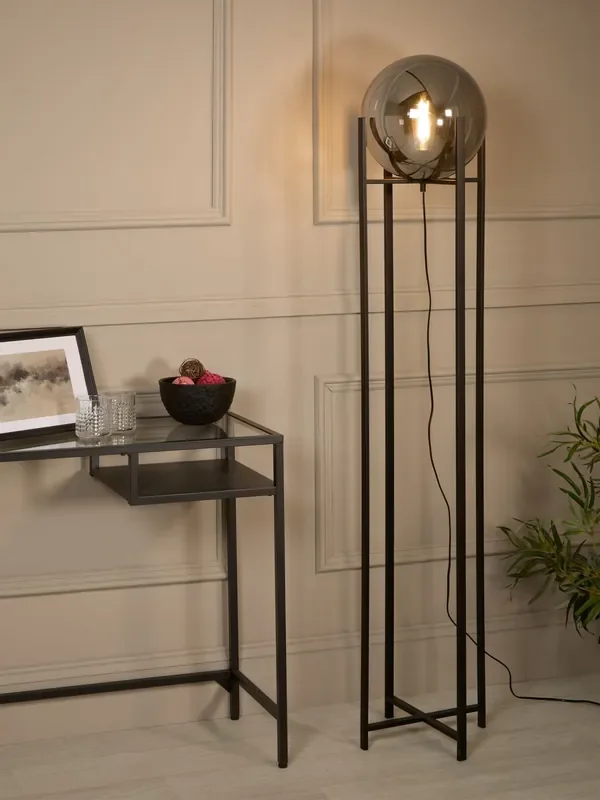 Searchlight Black and Smoke Nocturne Floor Lamp Smoked Glass