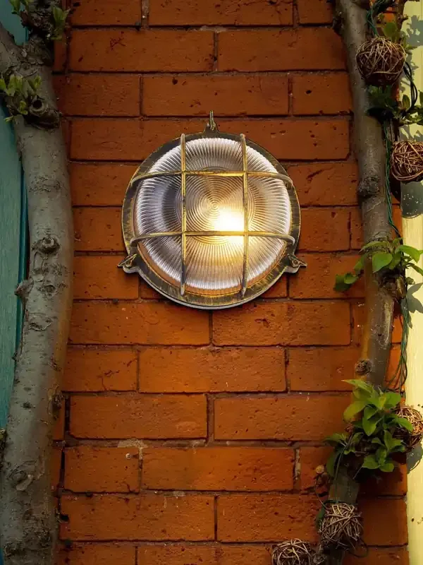Searchlight Black Gold Clear Harbour BG Round Wall Outdoor Light
