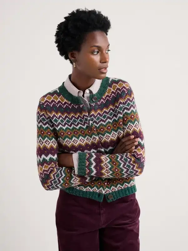 Seasalt Cornwall Green Dawson Pick Fairisle Merino Cardigan