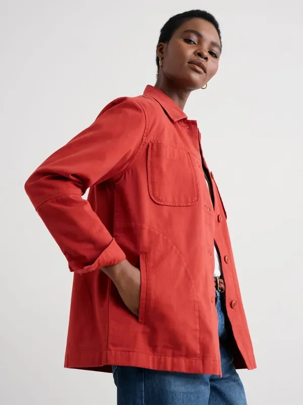 Seasalt Cornwall Orange Long Field Cotton Worker Jacket