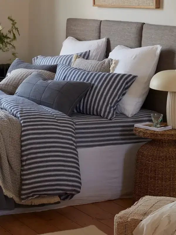 Secret Linen Store French Blue Fred Stripe Brushed Fitted Sheet