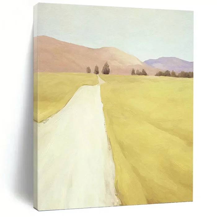 “Serene Country Road” – Yellow, Pink, and Purple Landscape Art on Canvas DKH1415