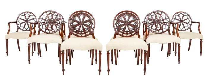 Set of 12 George III Style Mahogany Wheelback Chairs