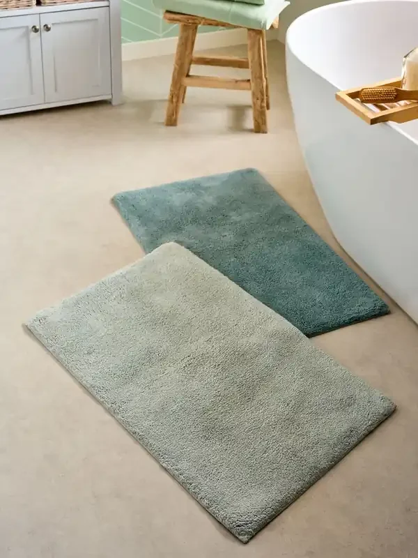 Set of 2 Green 100% Cotton Bath Mats