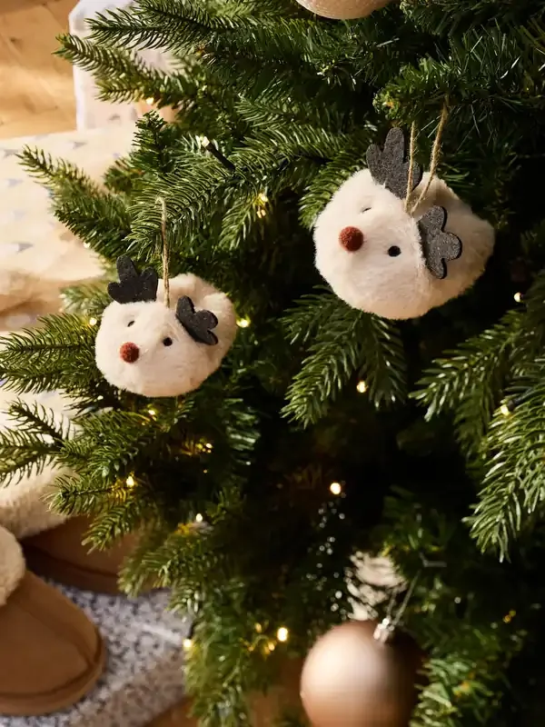 Set of 2 Natural Reindeer Slipper Christmas Baubles