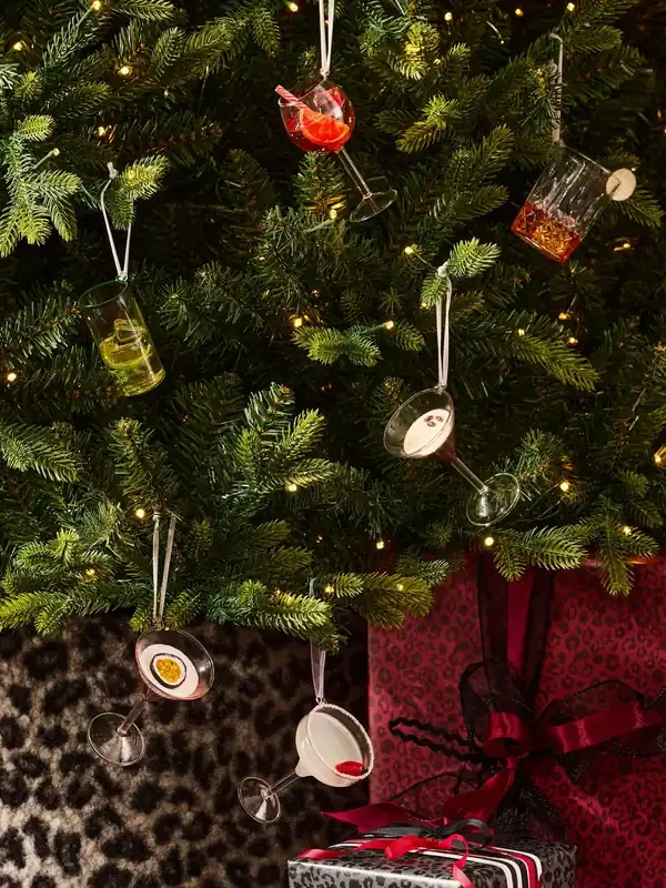 Set of 6 Multi Glass Cocktail Christmas Baubles