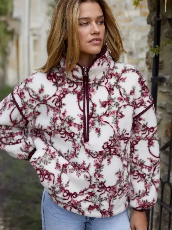 Shabby Chic by Rachel Ashwell® Cream Floral Quarter Zip Borg Jacket