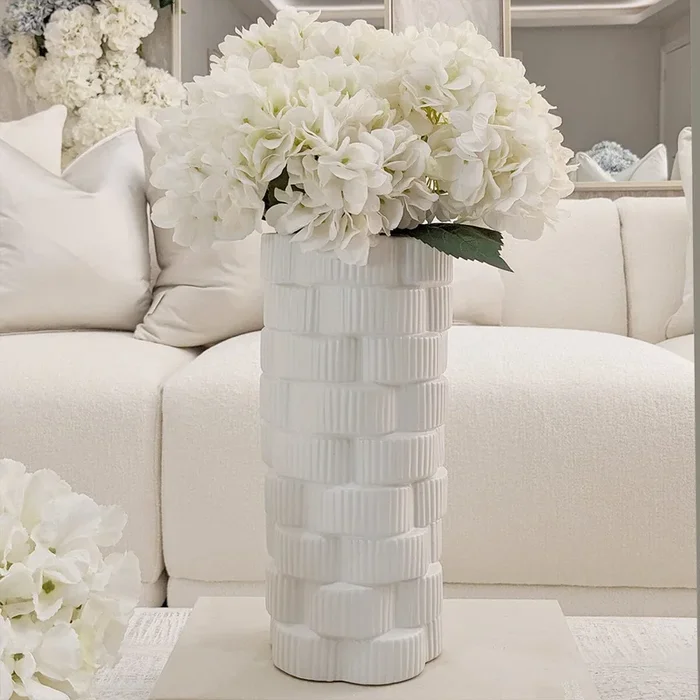 Shop Willow Large White Ribbed Ceramic Vase