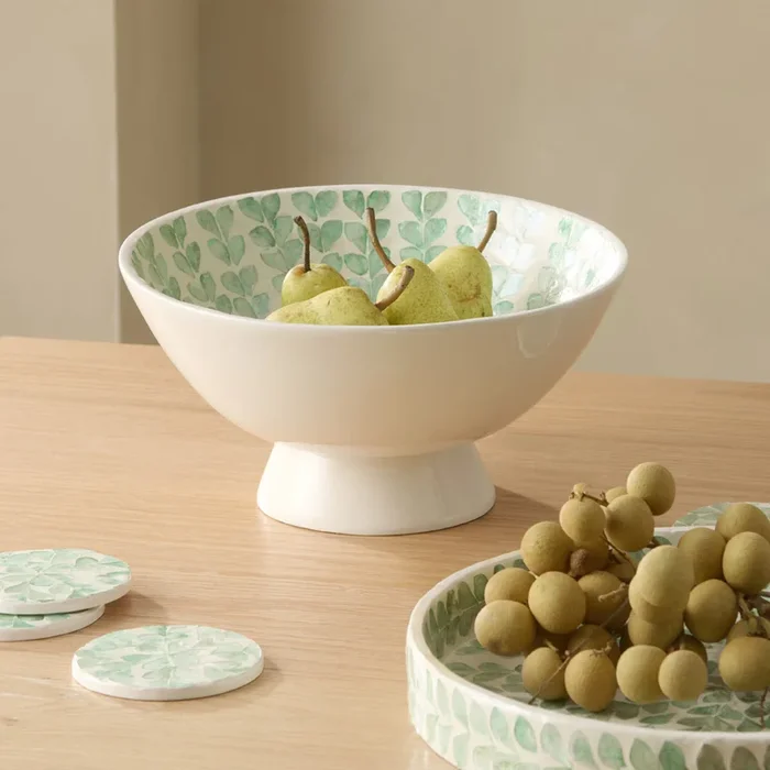 Sicily Capiz Green Vine Pedestal Bowl
