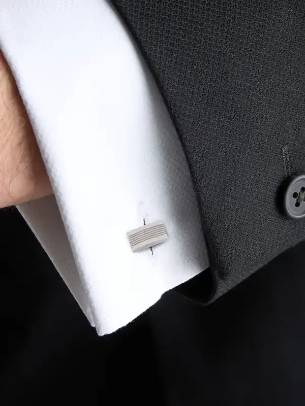 Silver Signature Stainless Steel Textured Cufflinks