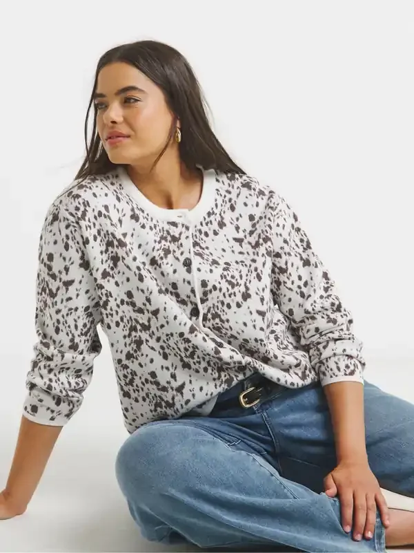 Simply Be Brown Animal Print Crew Neck Cardigan