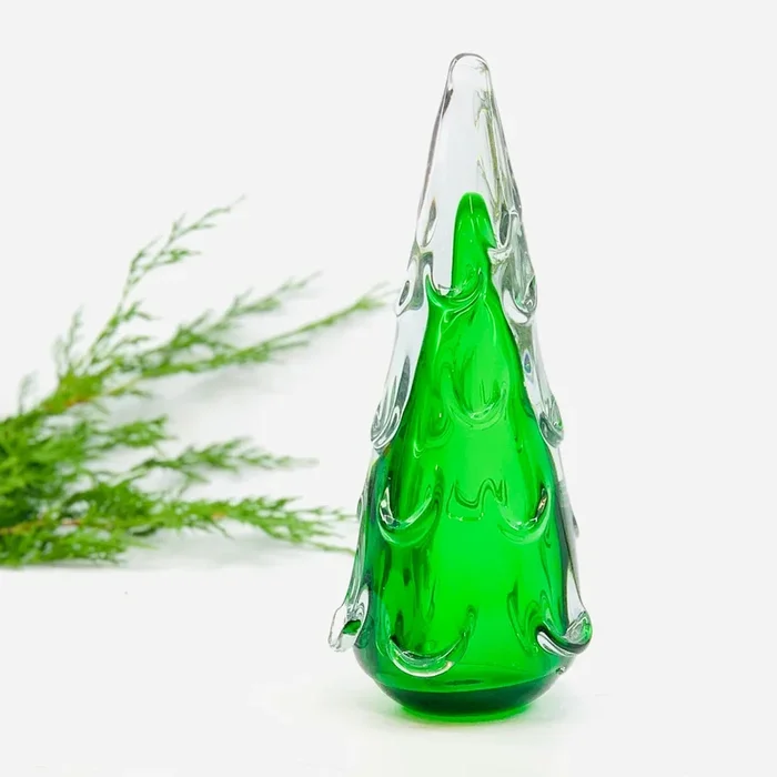 Small Snow Drift Blown Glass Tree, Green