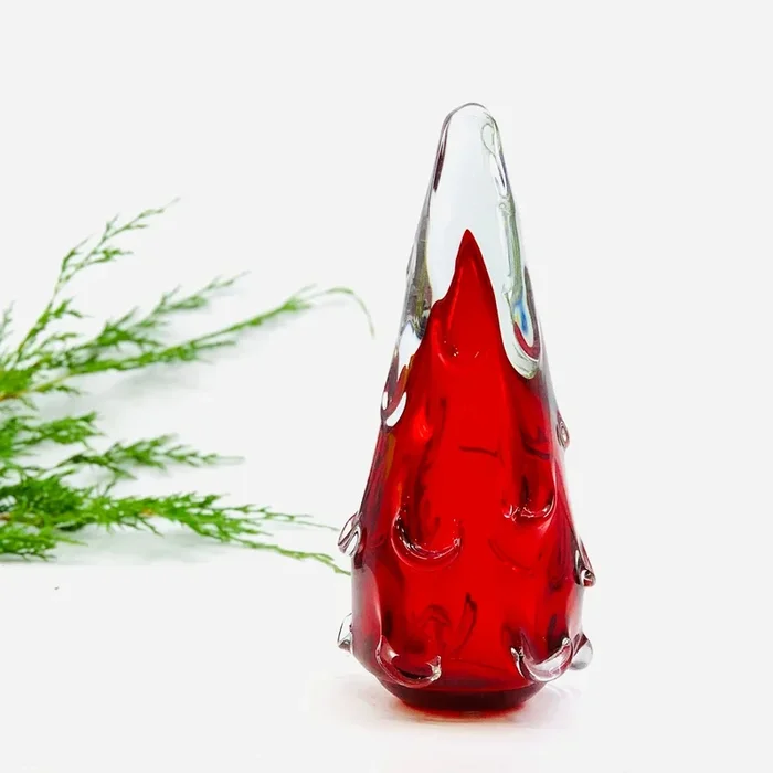 Small Snow Drift Blown Glass Tree, Red