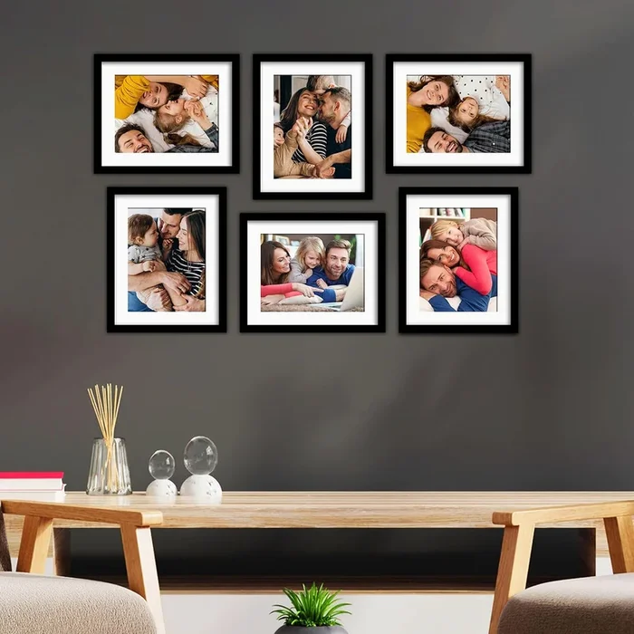 SNAP ART Wall Set of 6 Customized, Personalized Photo Frames (8″ X 10″ Picture Size matted to 6″ x 8″)