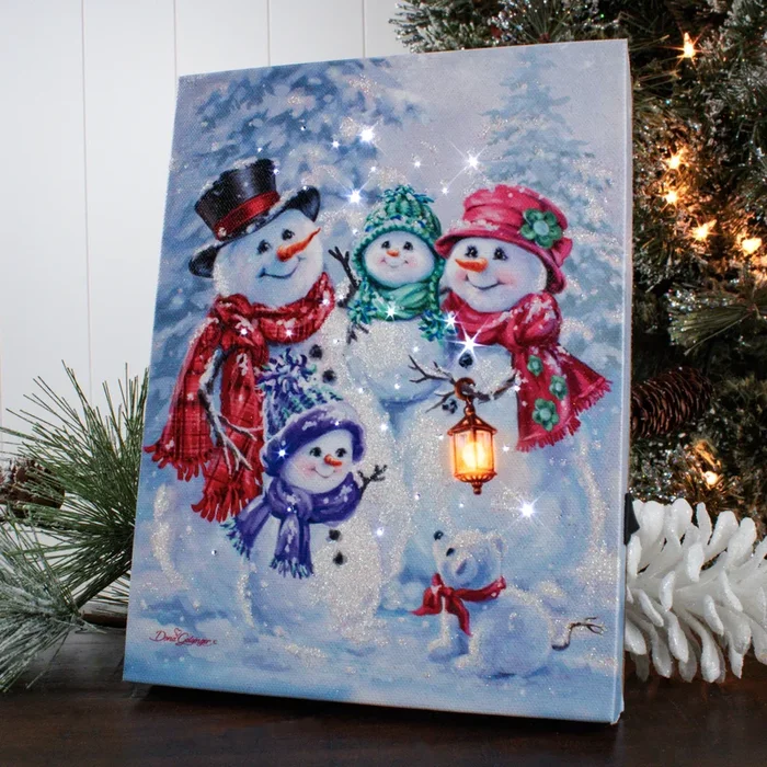 Snow Family 8×6 Lighted Tabletop Canvas